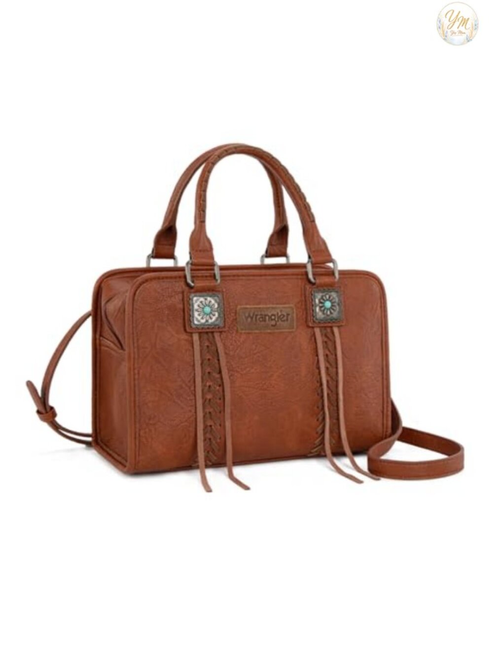 Faux Leather Tote with Turquoise Conchos, Fringe